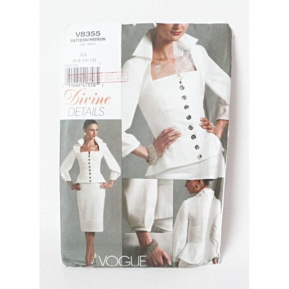 Vogue V8355 Sewing Pattern Peplum Top Straight Skirt Womens size 6 8 10 12 - Picture 1 of 5